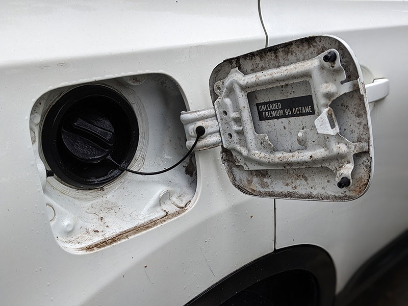 exterior fuel filler before cleaning, Epsom, London, KT17, Nissan Qashqai